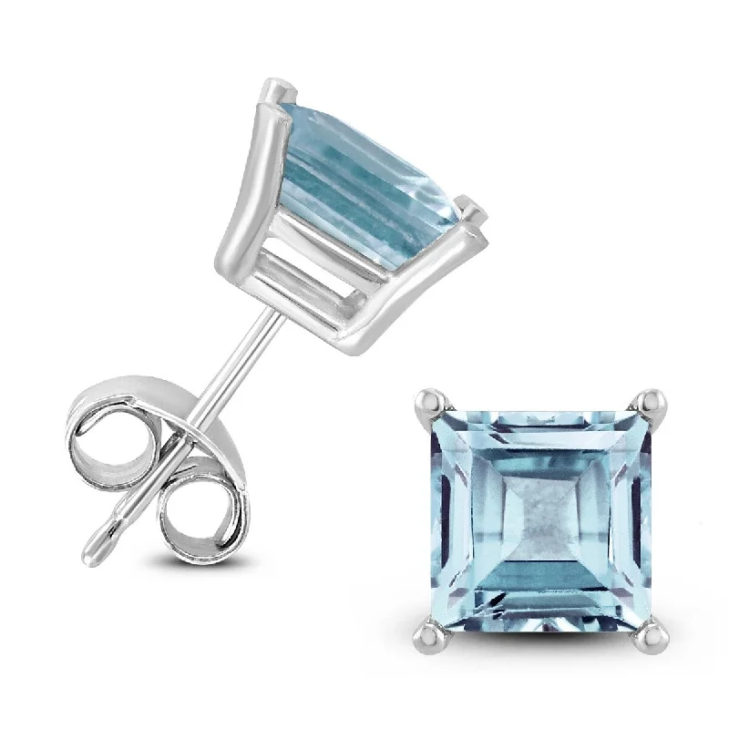 Chipped bark earrings-Marquee 14K White Gold 6MM Square Aquamarine Earrings