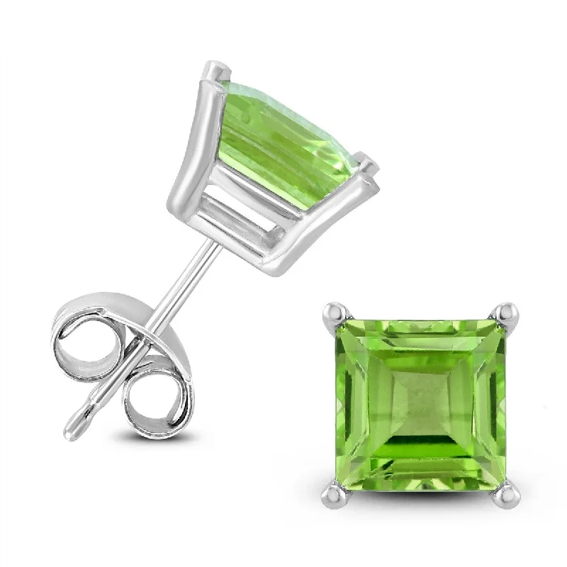 Slotted design earrings-Marquee 14K White Gold 6MM Square Peridot Earrings