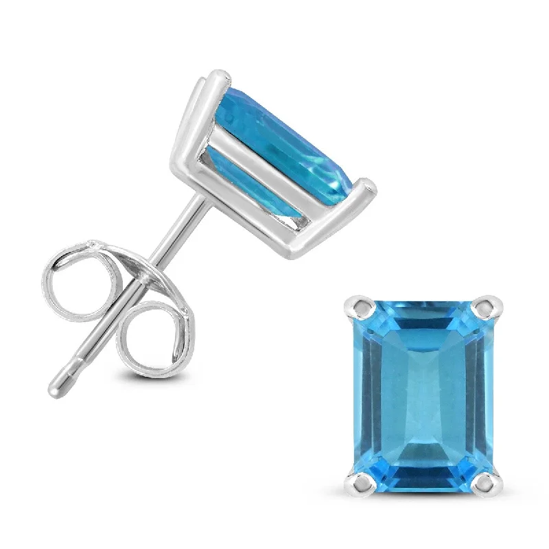 Scratched finish earrings-Marquee 14K White Gold 6x4MM Emerald Shaped Blue Topaz Earrings