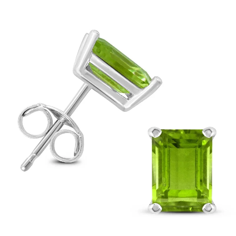 Denim weave earrings-Marquee 14K White Gold 6x4MM Emerald Shaped Peridot Earrings