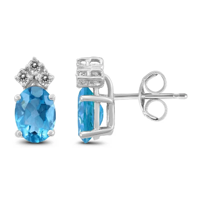 Petrified stone earrings-Marquee 14K White Gold 6x4MM Oval Blue Topaz and Diamond Earrings