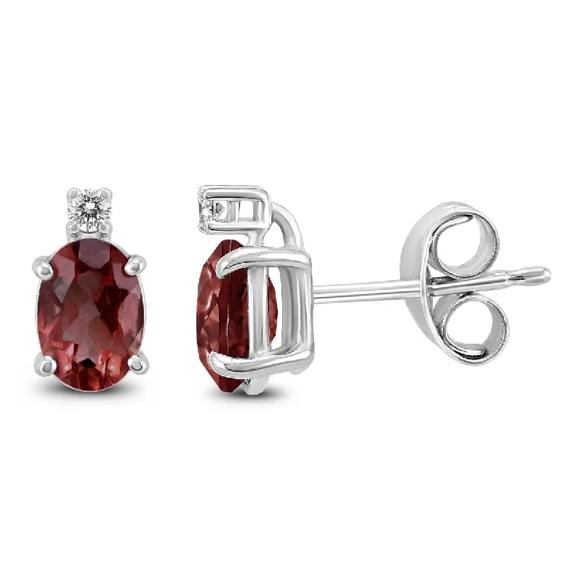 Ocean ripple earrings-Marquee 14K White Gold 6x4MM Oval Garnet and Diamond Earrings