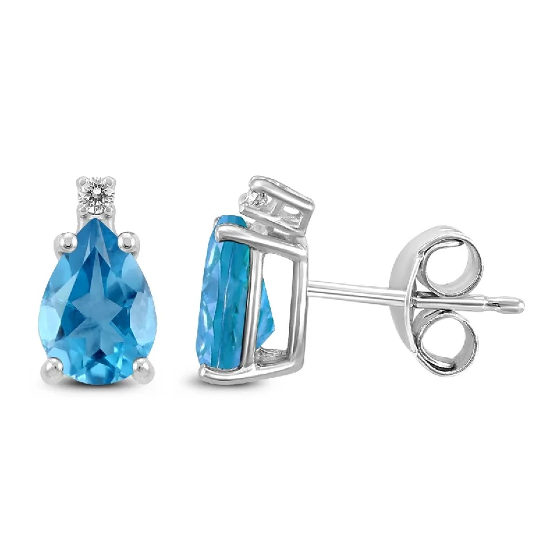 Hittite stud earrings-Marquee 14K White Gold 6x4MM Pear Blue Topaz and Diamond Earrings