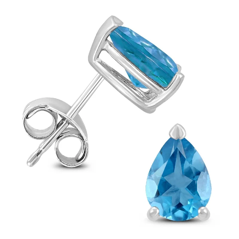 Hinge stud earrings-Marquee 14K White Gold 6x4MM Pear Blue Topaz Earrings