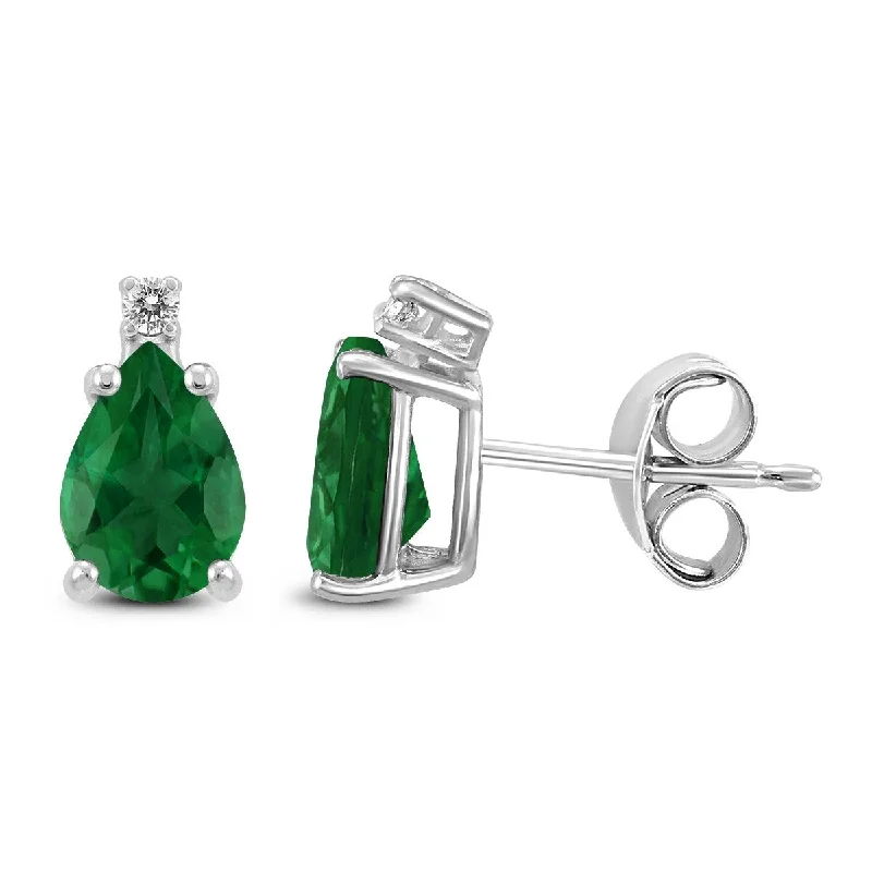 Bud drop earrings-Marquee 14K White Gold 6x4MM Pear Emerald and Diamond Earrings