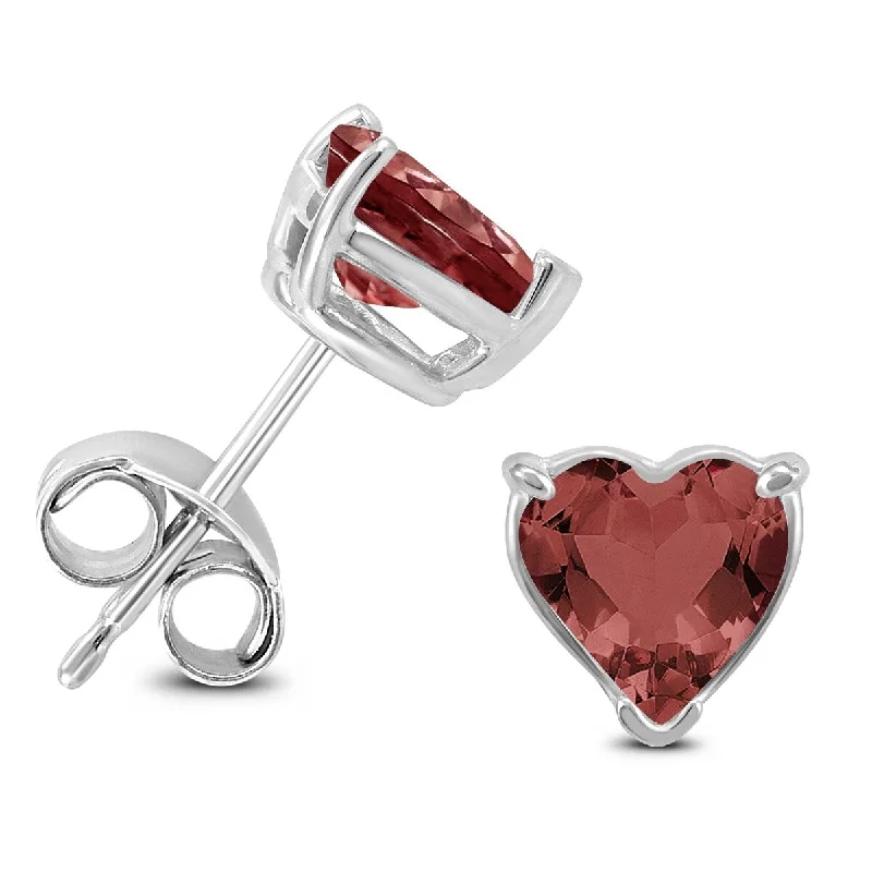 Layered cut earrings-Marquee 14K White Gold 7MM Heart Garnet Earrings