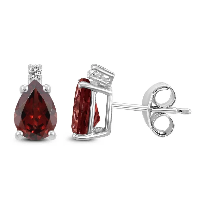 Trefoil knot earrings-Marquee 14K White Gold 7x5MM Pear Garnet and Diamond Earrings