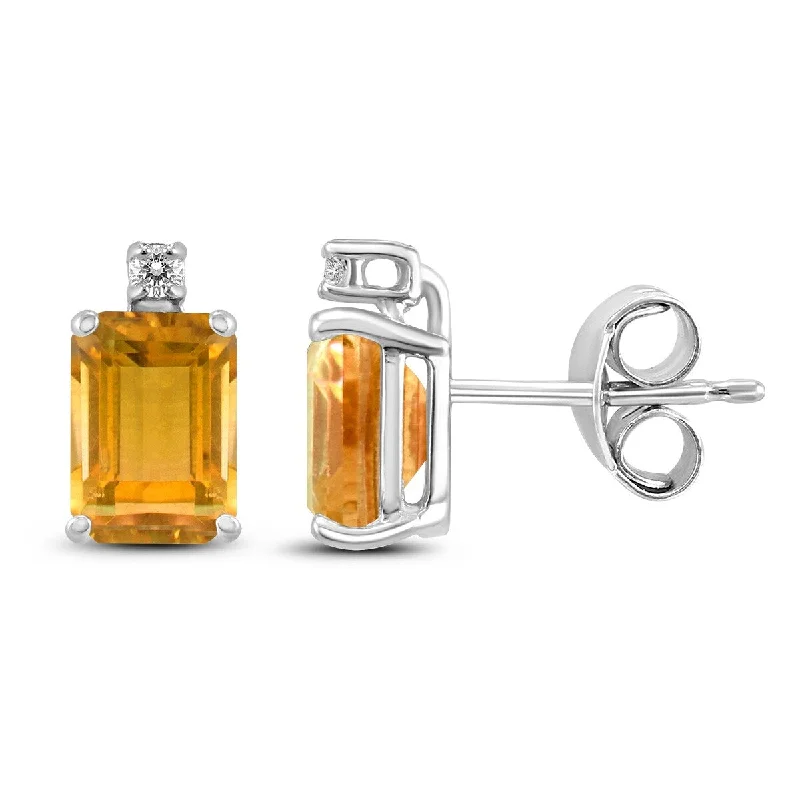 Haze quartz earrings-Marquee 14K White Gold 8x6MM Emerald Shaped Citrine and Diamond Earrings