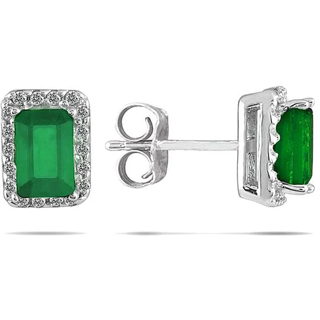 Jute braid earrings-Marquee 14K White Gold Emerald and 1/5 Carat TDW Diamond Earrings (I-J, I1-I2)