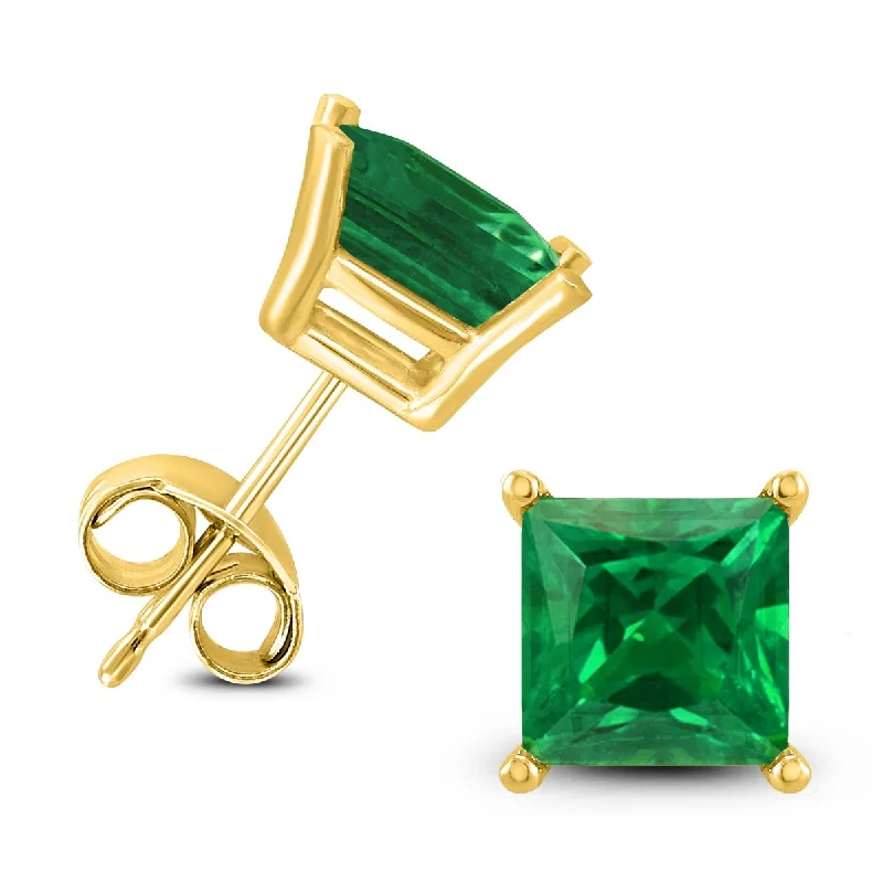 Hooked hoop earrings-Marquee 14K Yellow Gold 4MM Square Emerald Earrings