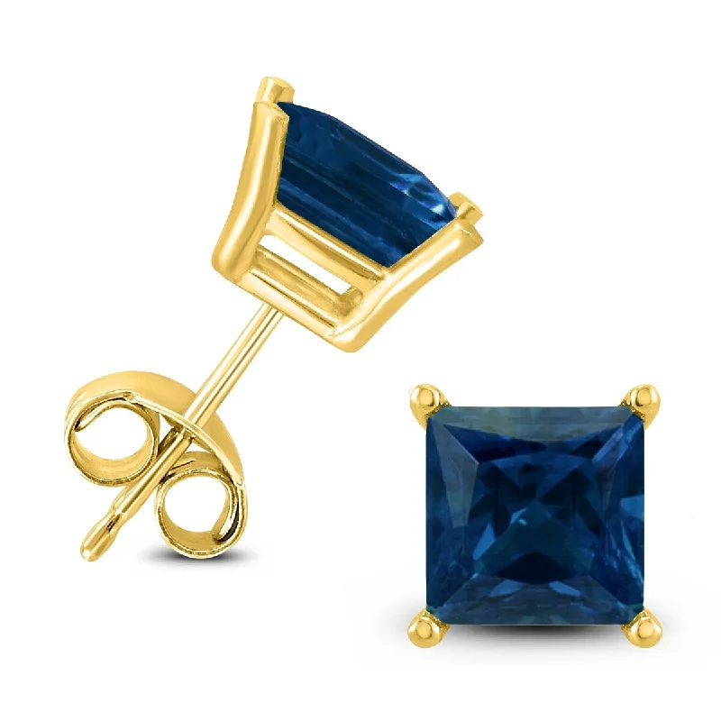 Haze quartz earrings-Marquee 14K Yellow Gold 4MM Square Sapphire Earrings