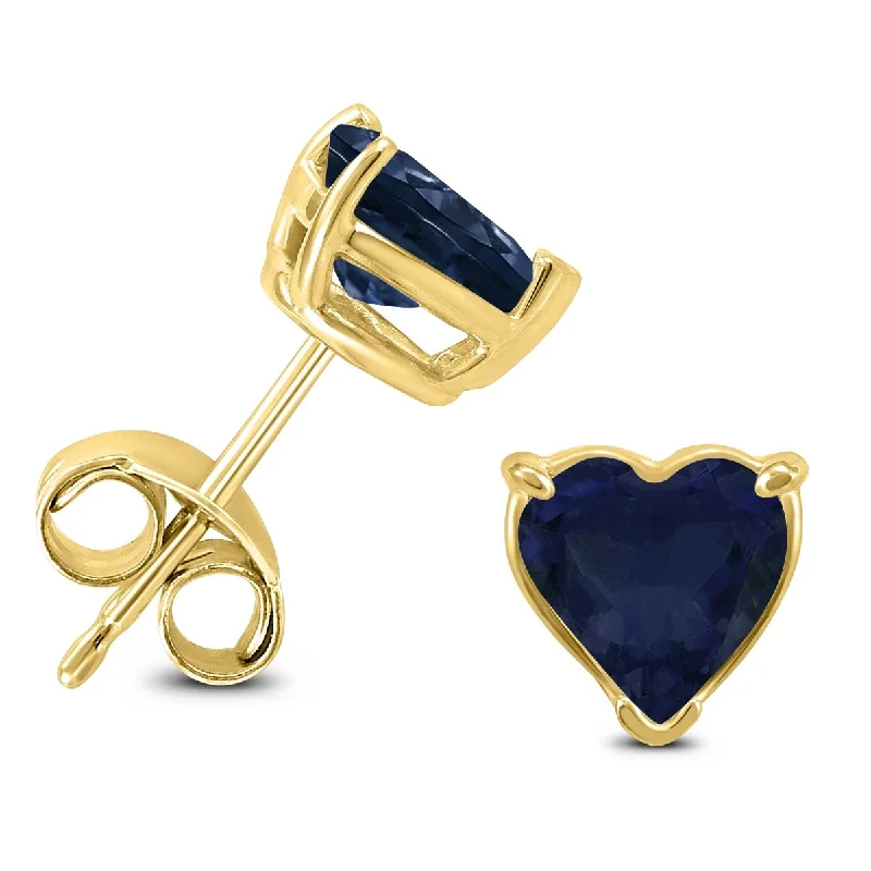 Hazel wood earrings-Marquee 14K Yellow Gold 5MM Heart Sapphire Earrings