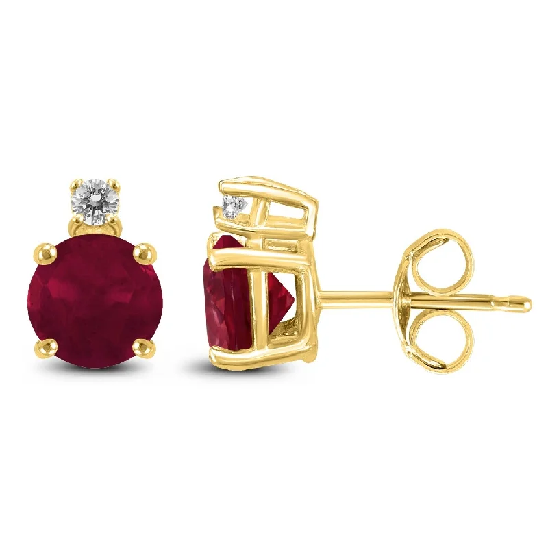 Archaic earrings-Marquee 14K Yellow Gold 5MM Round Ruby and Diamond Earrings