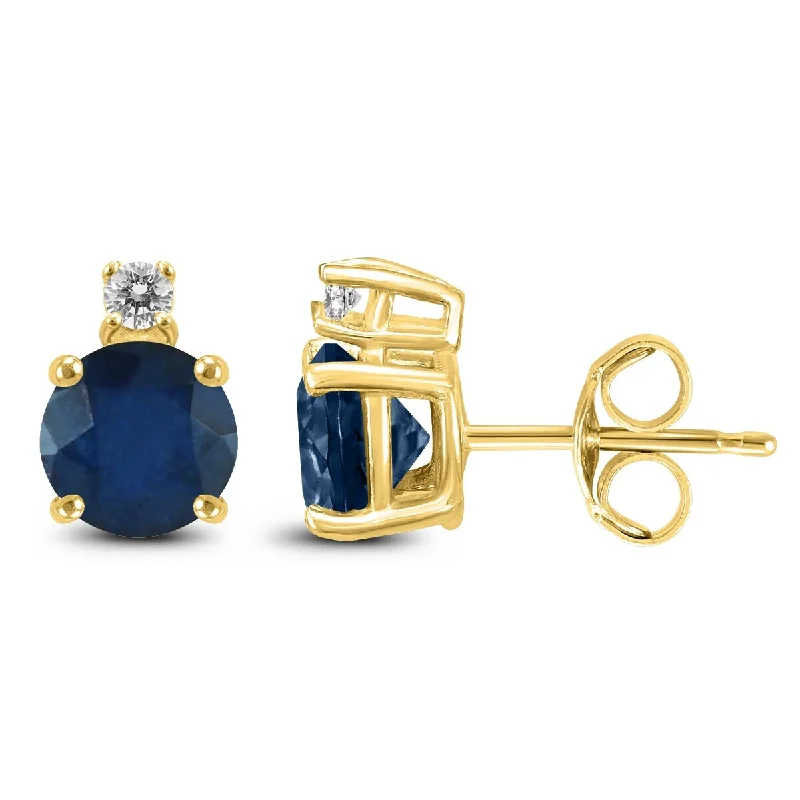 Contrast metal earrings-Marquee 14K Yellow Gold 5MM Round Sapphire and Diamond Earrings