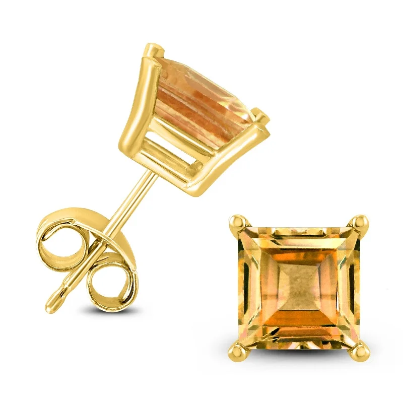 Haze quartz earrings-Marquee 14K Yellow Gold 5MM Square Citrine Earrings