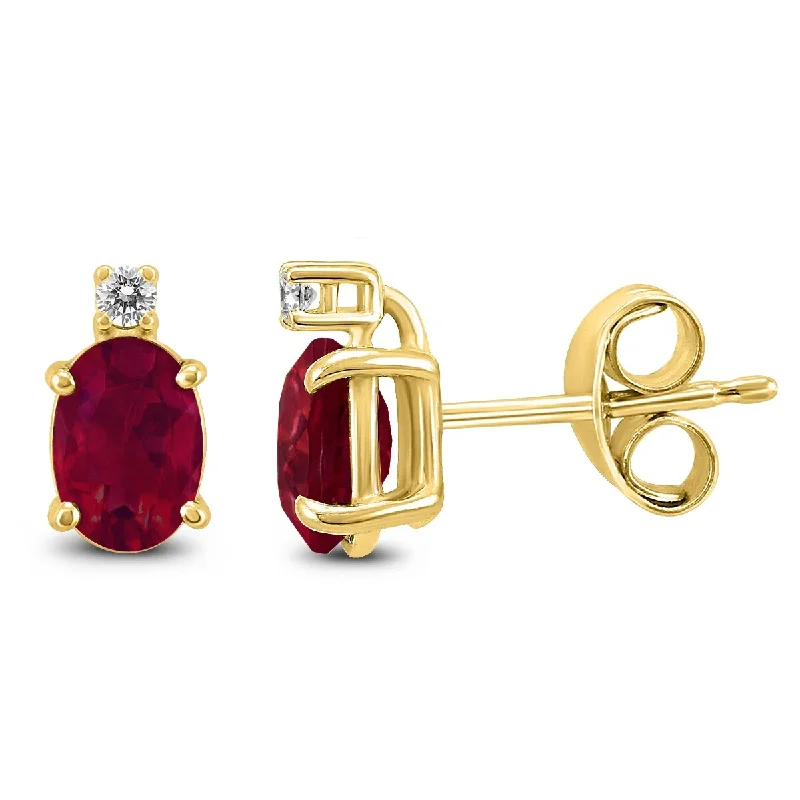 Micro pave earrings-Marquee 14K Yellow Gold 5x3MM Oval Ruby and Diamond Earrings