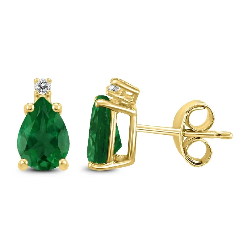 Juniper leaf earrings-Marquee 14K Yellow Gold 5x3MM Pear Emerald and Diamond Earrings