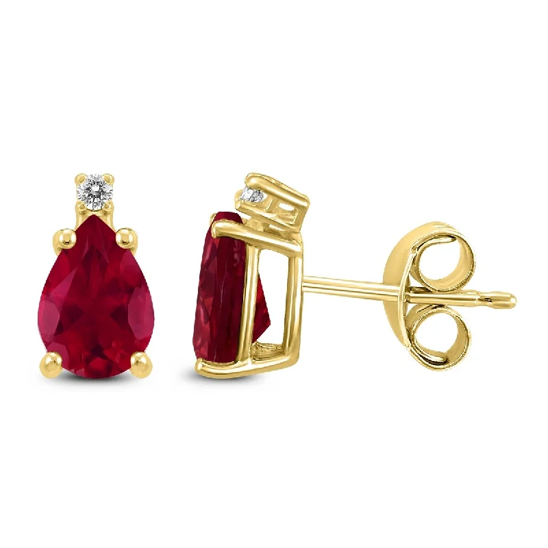 Crowned gem earrings-Marquee 14K Yellow Gold 5x3MM Pear Ruby and Diamond Earrings