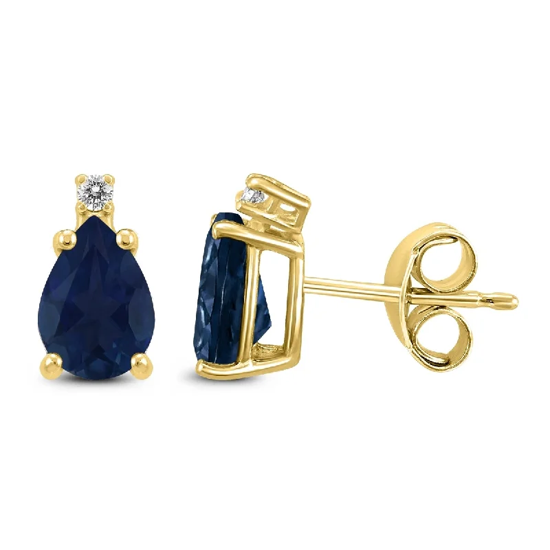 Gill slit earrings-Marquee 14K Yellow Gold 5x3MM Pear Sapphire and Diamond Earrings