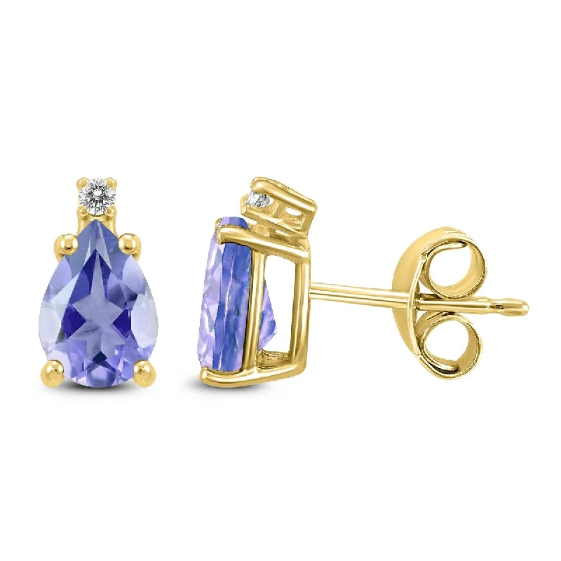 Violet bloom earrings-Marquee 14K Yellow Gold 5x3MM Pear Tanzanite and Diamond Earrings