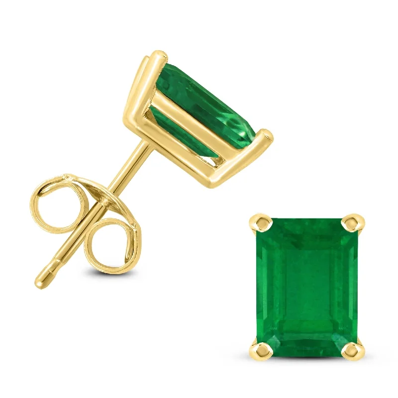 Contrast metal earrings-Marquee 14K Yellow Gold 6x4MM Emerald Shaped Emerald Earrings