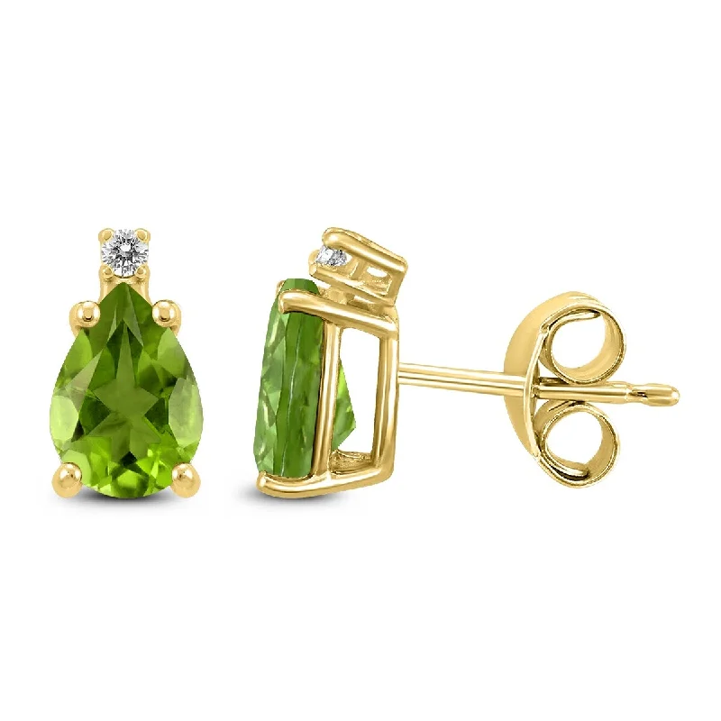 Lined stone earrings-Marquee 14K Yellow Gold 6x4MM Pear Peridot and Diamond Earrings