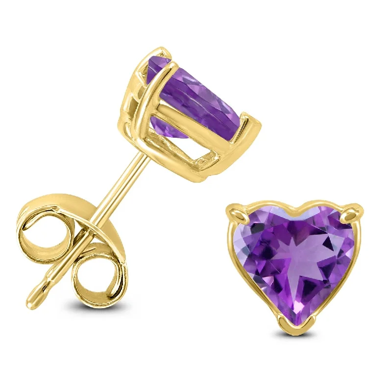 Crowned gem earrings-Marquee 14K Yellow Gold 7MM Heart Amethyst Earrings