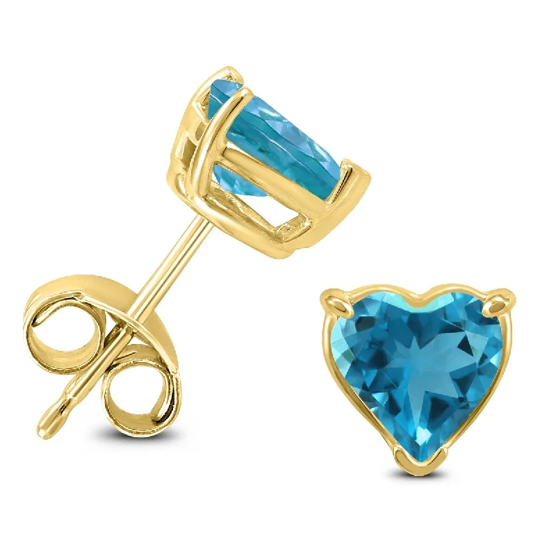 Almond bead earrings-Marquee 14K Yellow Gold 7MM Heart Blue Topaz Earrings