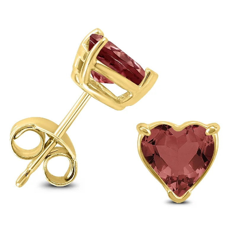 Hooked hoop earrings-Marquee 14K Yellow Gold 7MM Heart Garnet Earrings