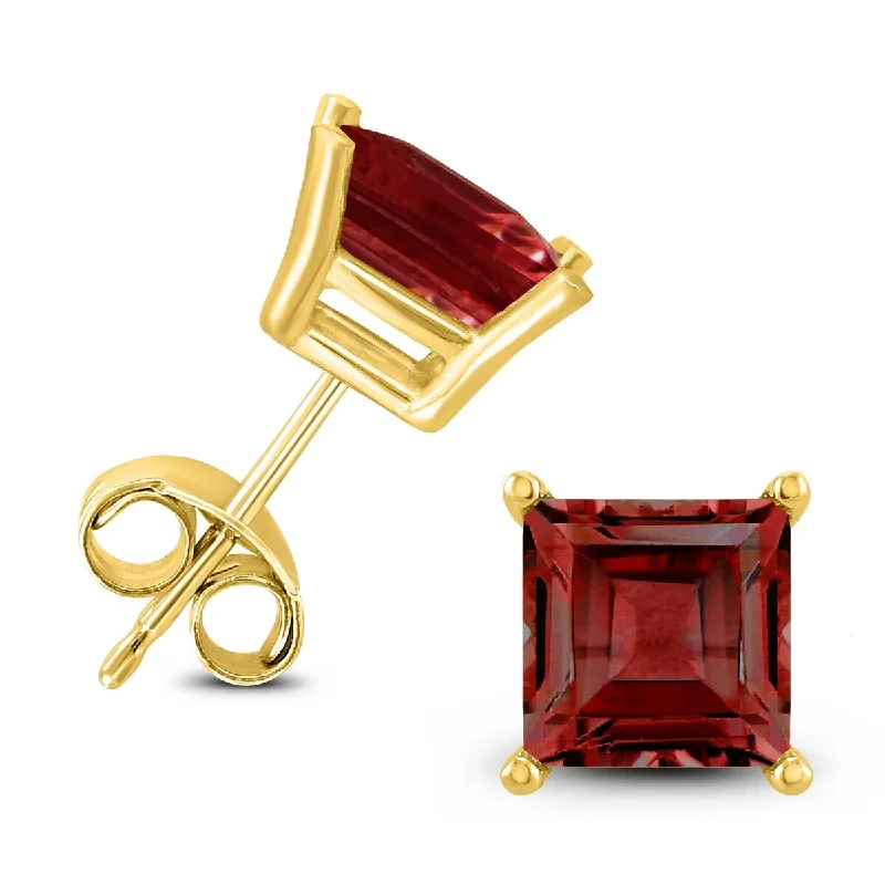 Scored drop earrings-Marquee 14K Yellow Gold 7MM Square Garnet Earrings