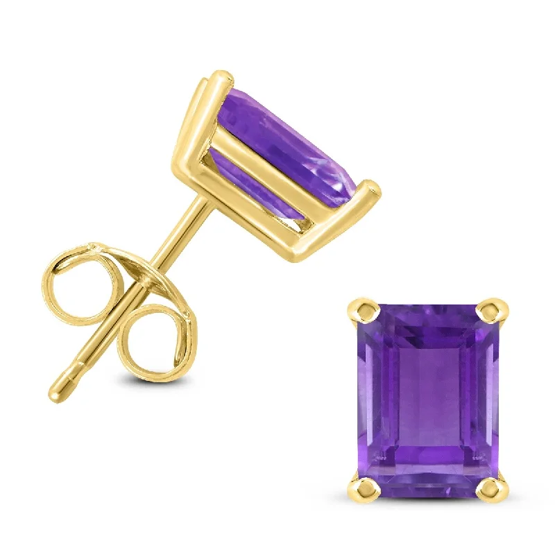 Denim weave earrings-Marquee 14K Yellow Gold 7x5MM Emerald Shaped Amethyst Earrings