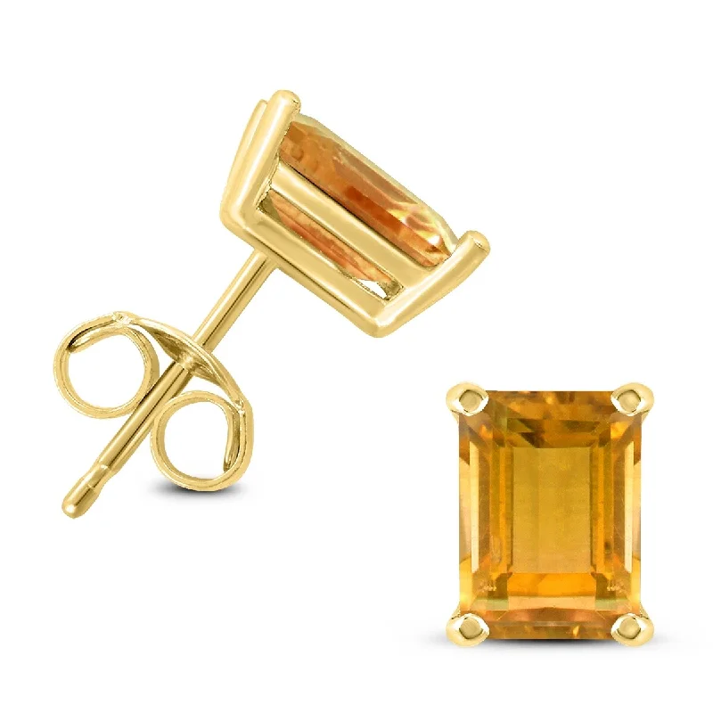 Millet stalk earrings-Marquee 14K Yellow Gold 7x5MM Emerald Shaped Citrine Earrings