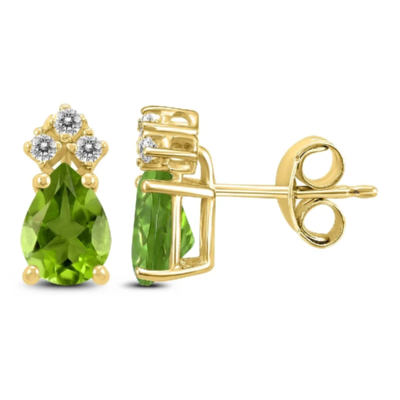 Lined stone earrings-Marquee 14K Yellow Gold 7x5MM Pear Peridot and Diamond Earrings