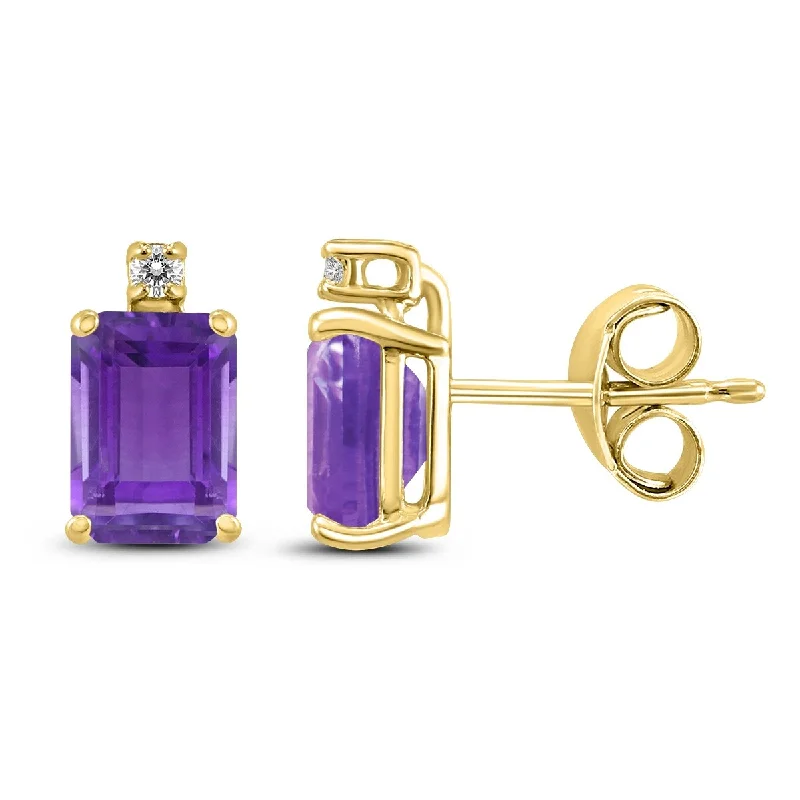 Layered cut earrings-Marquee 14K Yellow Gold 8x6MM Emerald Shaped Amethyst and Diamond Earrings