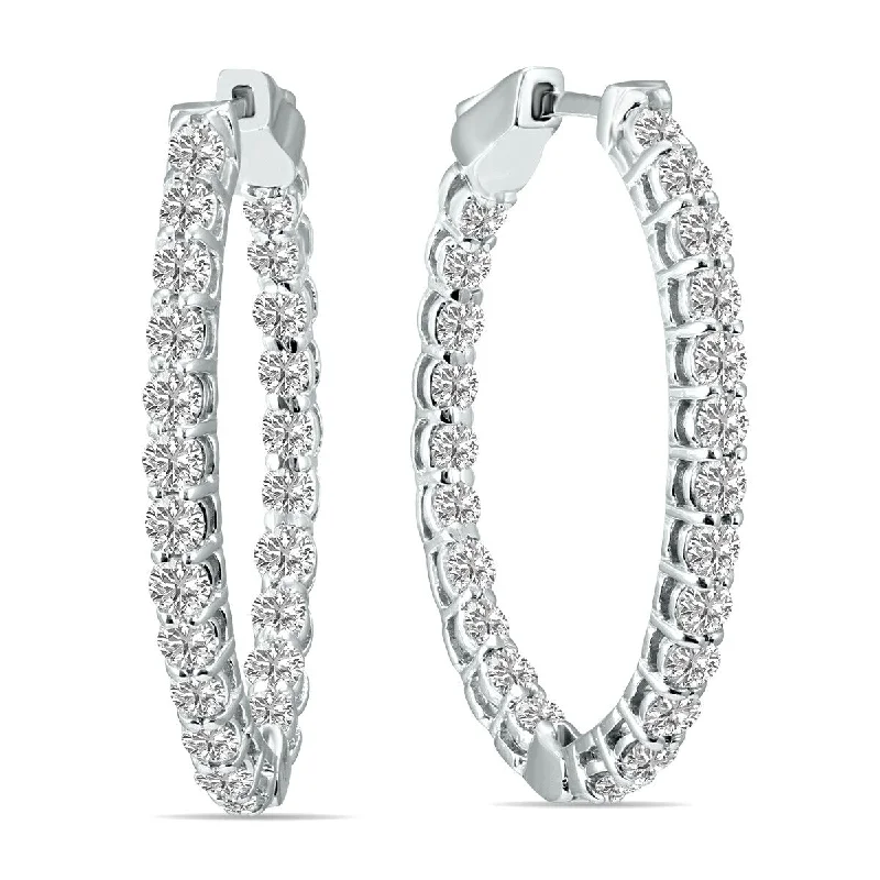 Tandem gem earrings-Marquee 2 Carat TW Oval Lab Grown Diamond Hoop Earrings in 14K White Gold