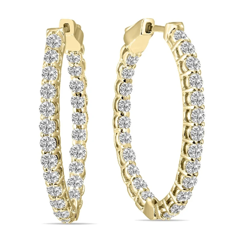 Arched hoop earrings-Marquee 2 Carat TW Oval Lab Grown Diamond Hoop Earrings in 14K Yellow Gold