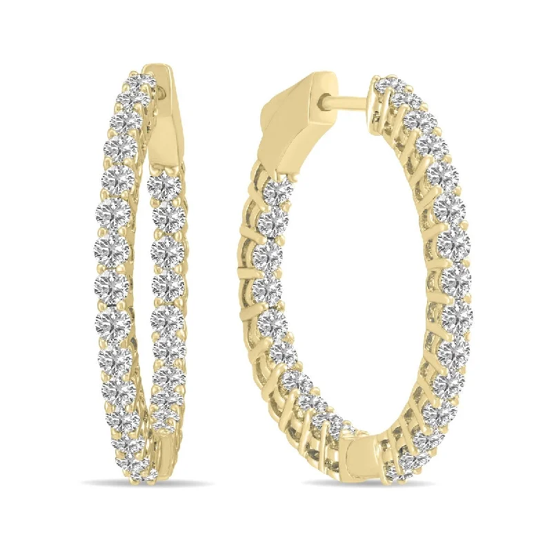 Linen band earrings-Marquee 2 Carat TW Round Lab Grown Diamond Hoop Earrings in 14K Yellow Gold