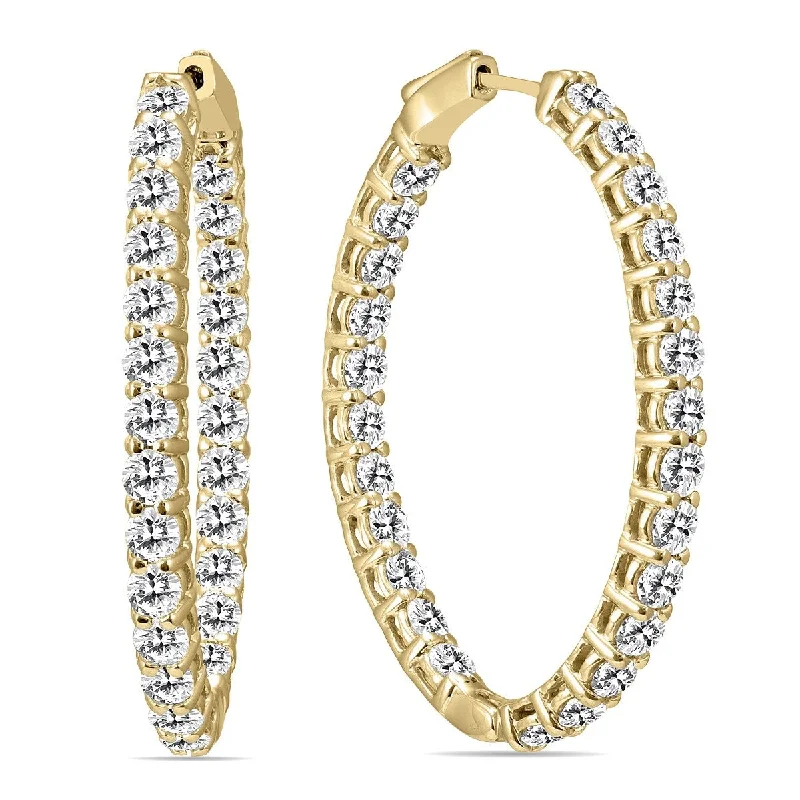 Arced hoop earrings-Marquee 5 Carat TW Oval Diamond Hoop Earrings with Push Button Locks in 14K Yellow Gold