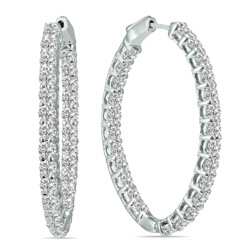 Scorched wood earrings-Marquee 5 Carat TW Oval Lab Grown Diamond Hoop Earrings in 14K White Gold