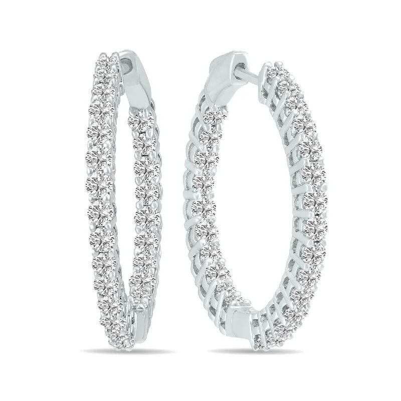 Archaic earrings-Marquee 5 Carat TW Round Lab Grown Diamond Hoop Earrings in 14K White Gold