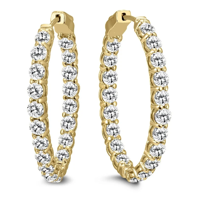 Bunched hoop earrings-Marquee 7 Carat TW Oval Diamond Hoop Earrings with Push Button Locks in 14K Yellow Gold