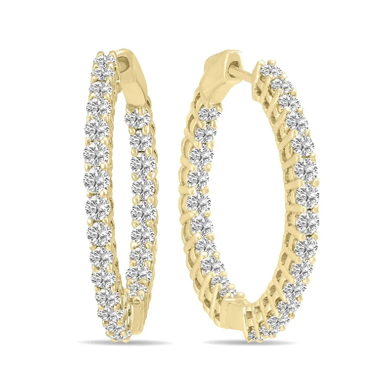 Phantom set earrings-Marquee 7 Carat TW Round Lab Grown Diamond Hoop Earrings in 14K Yellow Gold