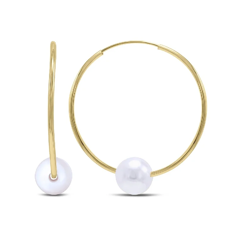 Copper cast earrings-Marquee Jewels 14K Yellow Gold Round Endless Pearl Hoop Earrings