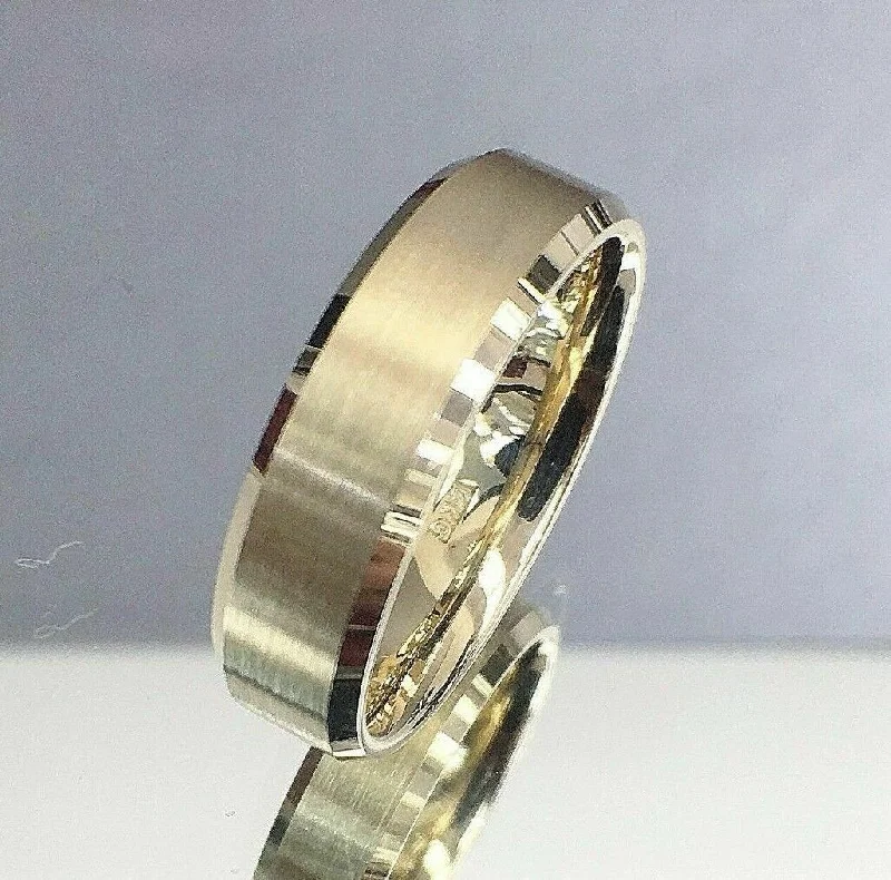 Vaulted set ring-Men's 14K Yellow Gold Wedding Band Size Brushed 10.5 6MM Comfort Fit