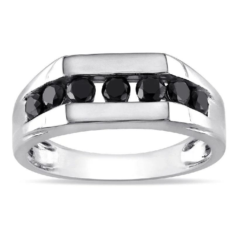 Elder twig ring-Miadora 10k White Gold 1ct TDW Black Diamond Men's Ring