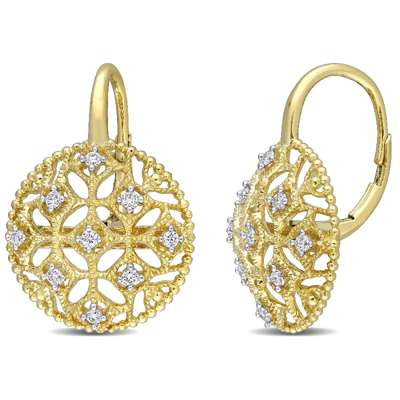 Folk ikat earrings-Miadora 14k Yellow Gold 1/5ct TDW Diamond Lattice Leverback Earrings