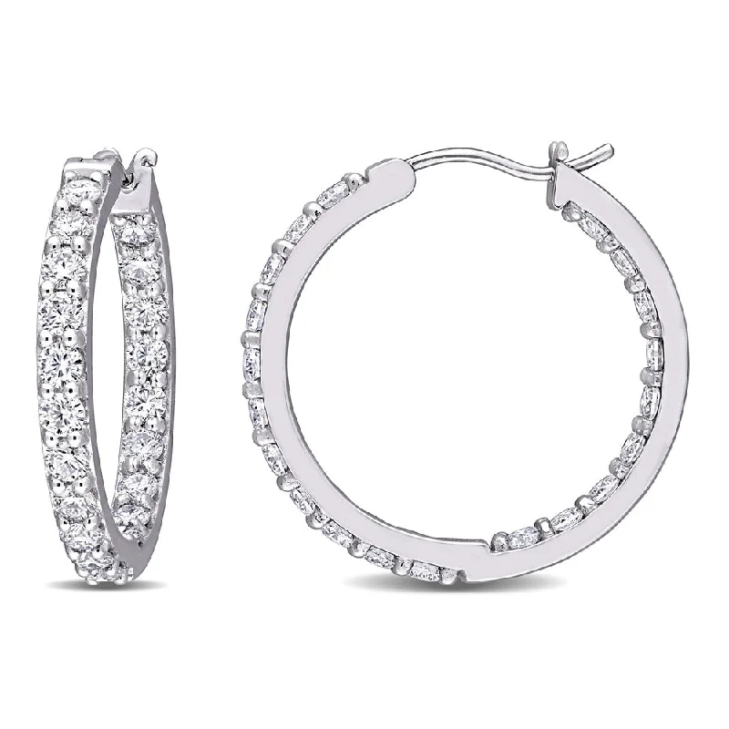 Crystal bead earrings-Miadora 2 1/2ct DEW Moissanite Inside Outside Hoop Earrings in 10k White Gold