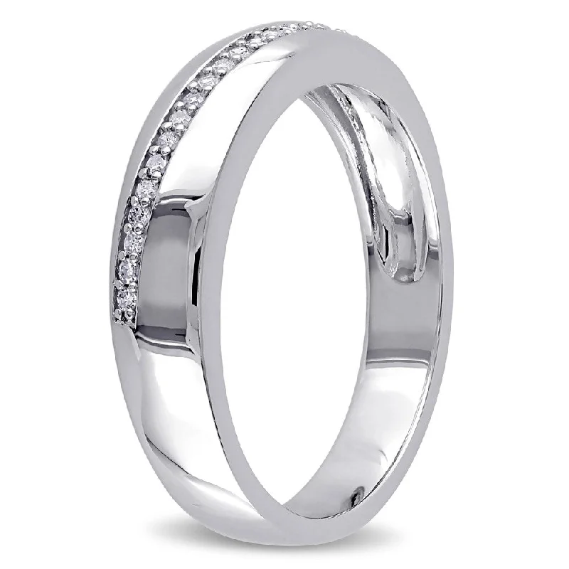 Rugged band ring-Miadora Men's Sterling Silver 1/10ct TDW Diamond Wedding Band