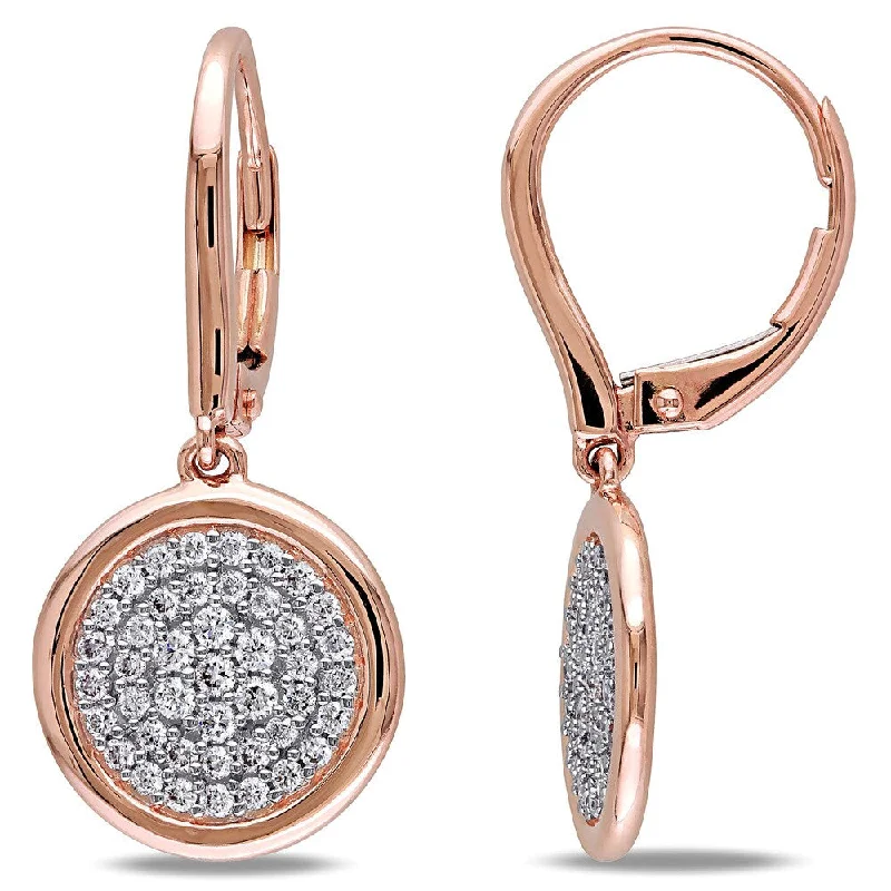 Raised bezel earrings-Miadora Signature Collection 14k Rose Gold 1/2ct TDW Diamond Cluster Leverback Earrings - White