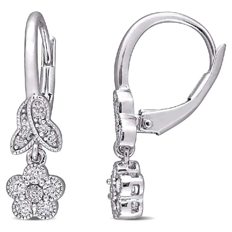 Flex joint earrings-Miadora Sterling Silver 1/3ct TDW Diamond Floral Leverback Earrings